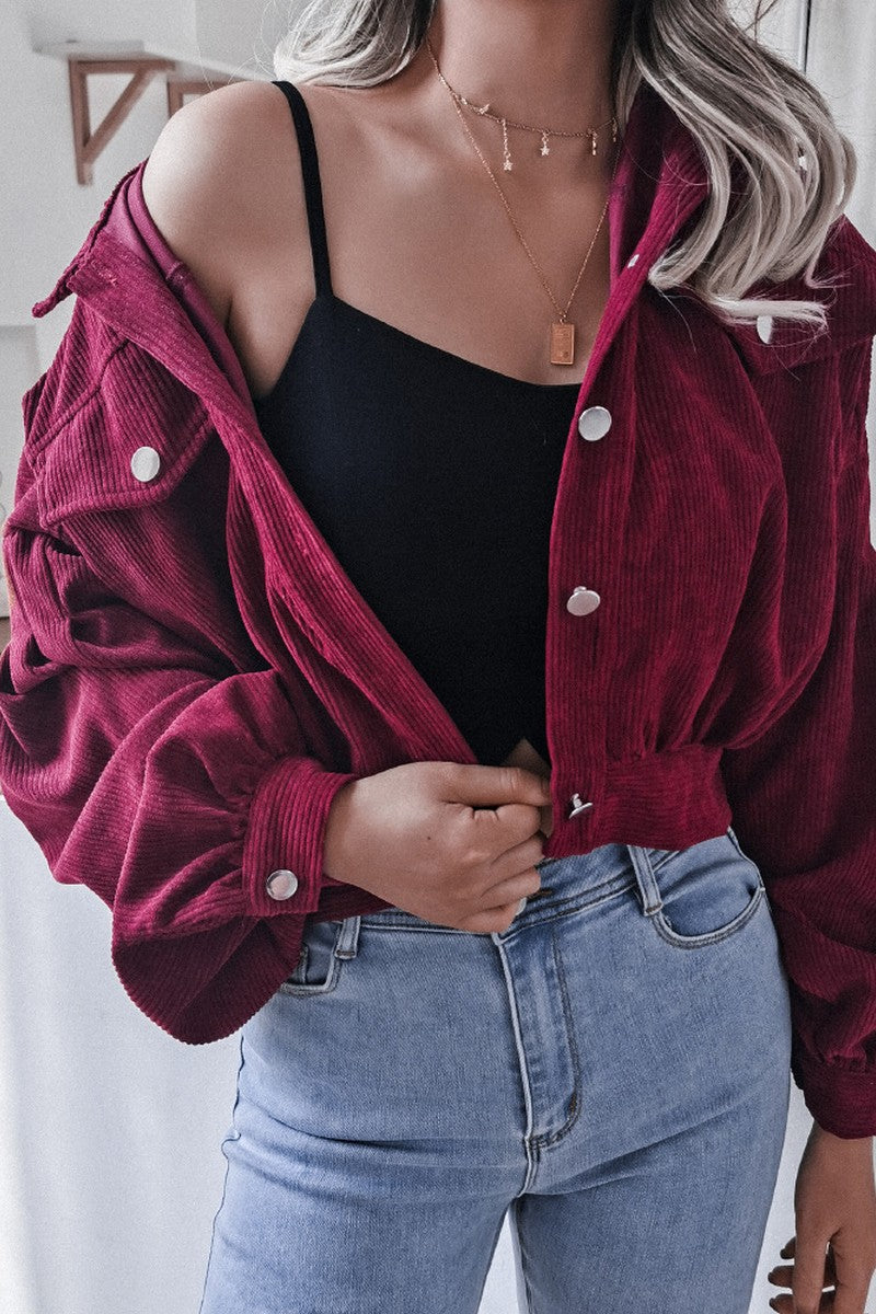 WOMEN LOOSE FIT CORDUROY WESTERN CROP JACKET