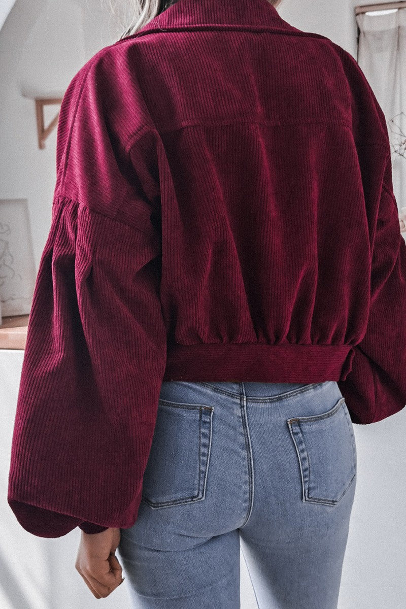 WOMEN LOOSE FIT CORDUROY WESTERN CROP JACKET