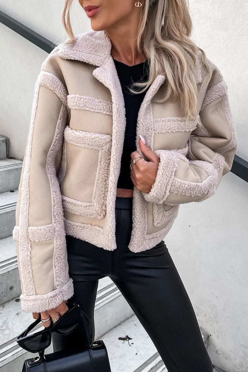 WOMEN PLUSH WARM FALL WINTER LAPEL JACKET