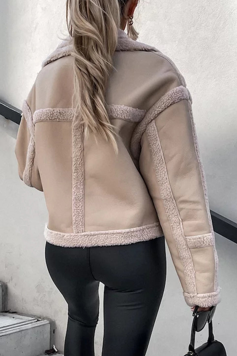 WOMEN PLUSH WARM FALL WINTER LAPEL JACKET