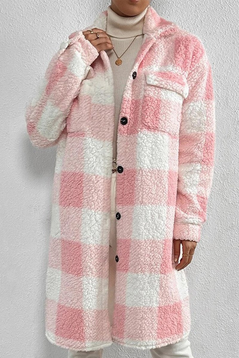 WOMEN WINTER PLAID PLUSH LONG FLEECE JACKET