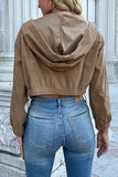 WOMEN CORDUROY HOODED LONG SLEEVE CROP JACKET