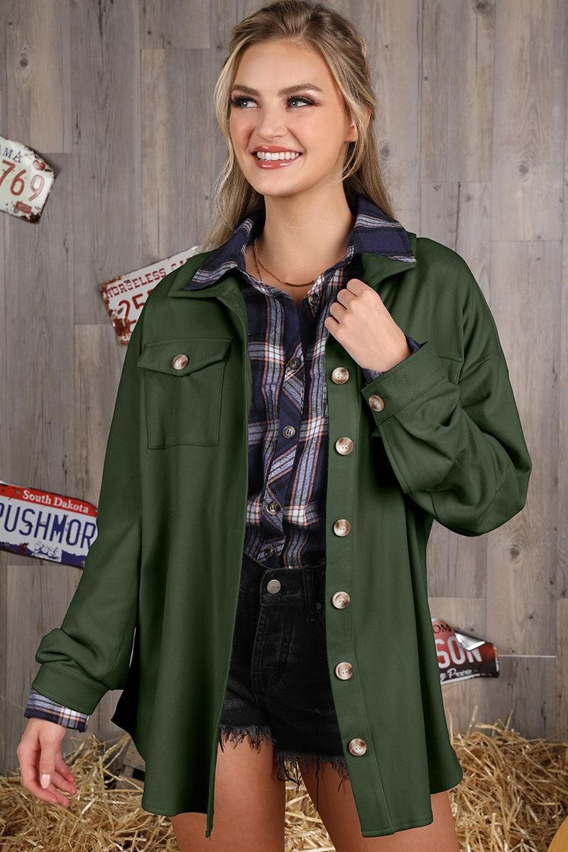 SOFT WARM OVER SHIRTS BUTTON DOWN JACKET SHACKET - Doublju