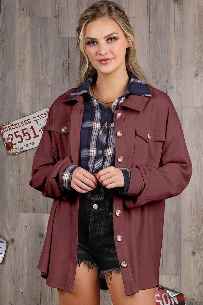 SOFT WARM OVER SHIRTS BUTTON DOWN JACKET SHACKET - Doublju