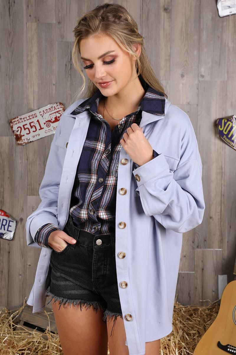 SOFT WARM OVER SHIRTS BUTTON DOWN JACKET SHACKET - Doublju