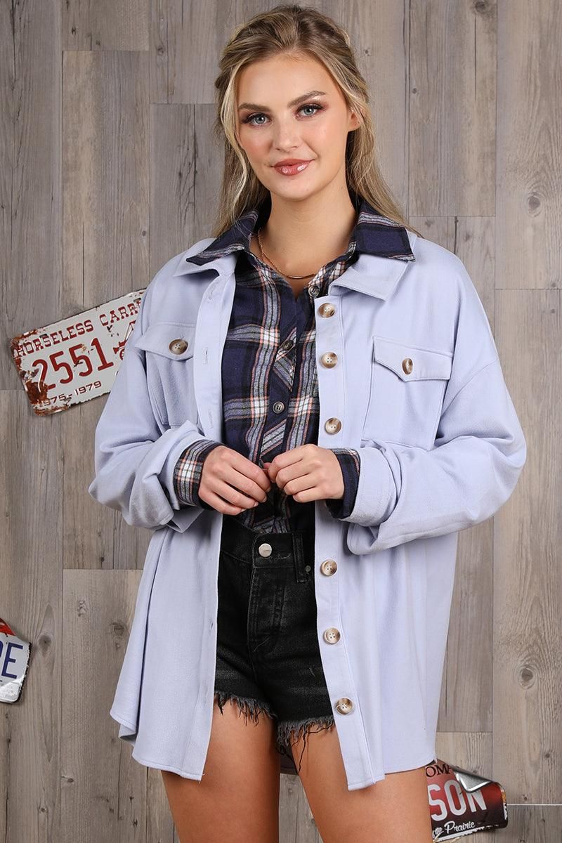 SOFT WARM OVER SHIRTS BUTTON DOWN JACKET SHACKET - Doublju