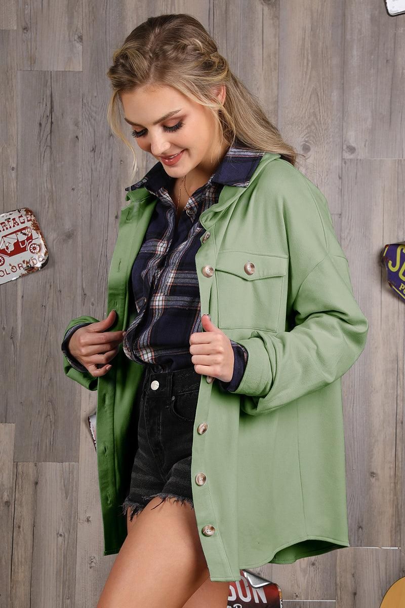 SOFT WARM OVER SHIRTS BUTTON DOWN JACKET SHACKET - Doublju