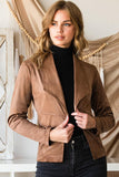 WATERFALL FAUX SUEDE OVER HIP LENGTH JACKET - Doublju