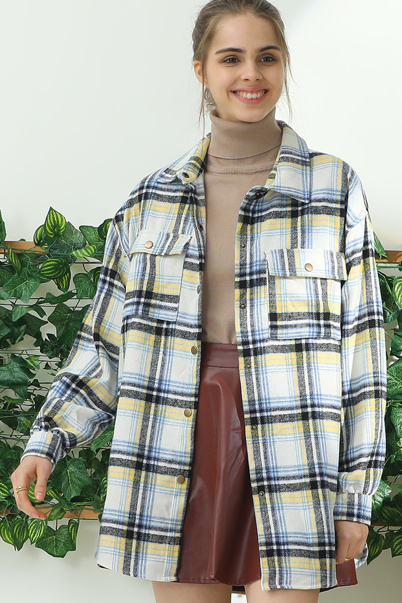 FLANNEL PLAID JACKET SHACKET WITHOUT SIDE POCKET