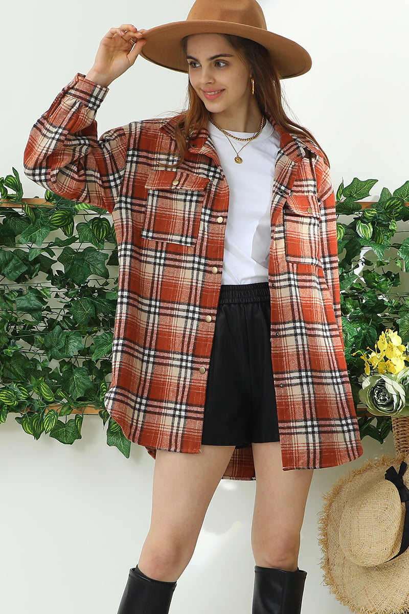 FLANNEL PLAID JACKET SHACKET WITHOUT SIDE POCKET