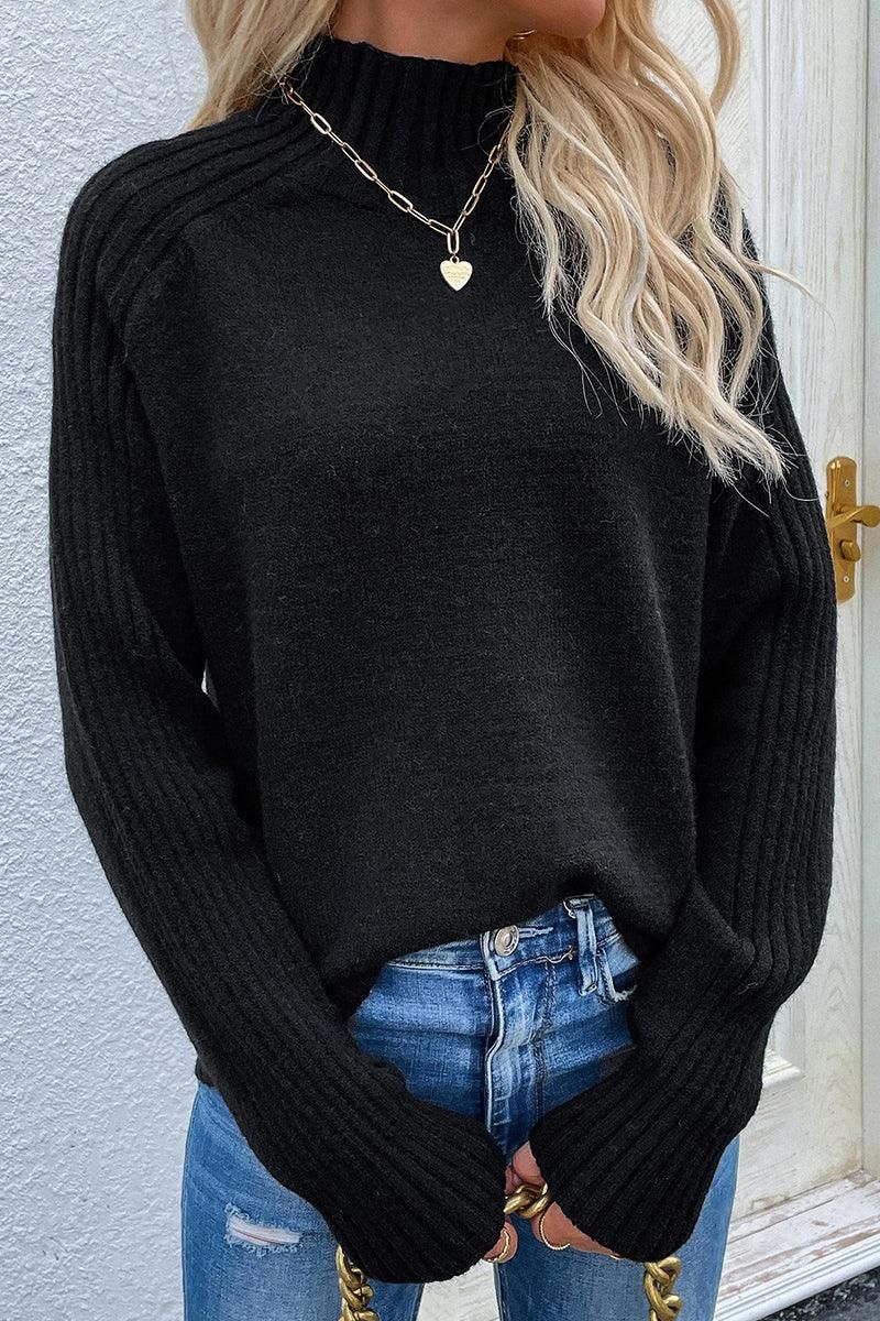 TURTLE NECK LONG SLEEVE CASUAL SWEATER - Doublju