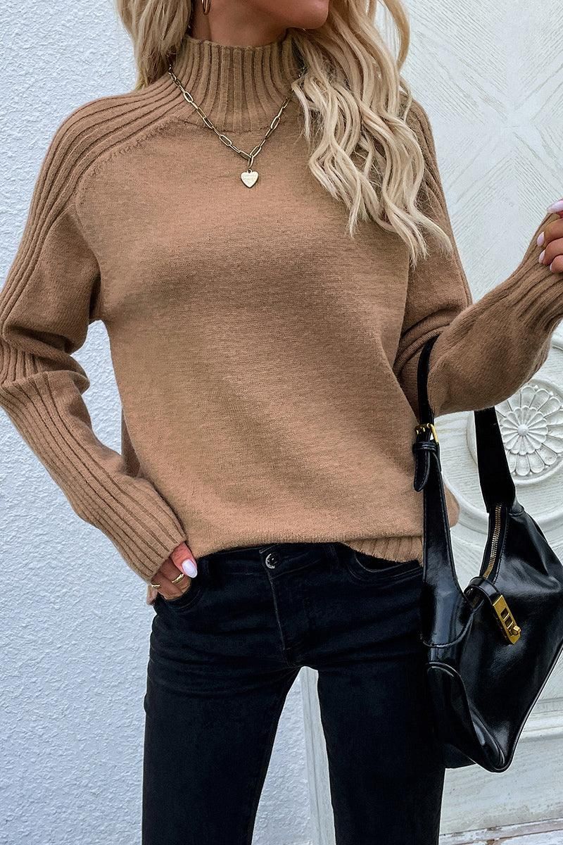 TURTLE NECK LONG SLEEVE CASUAL SWEATER - Doublju