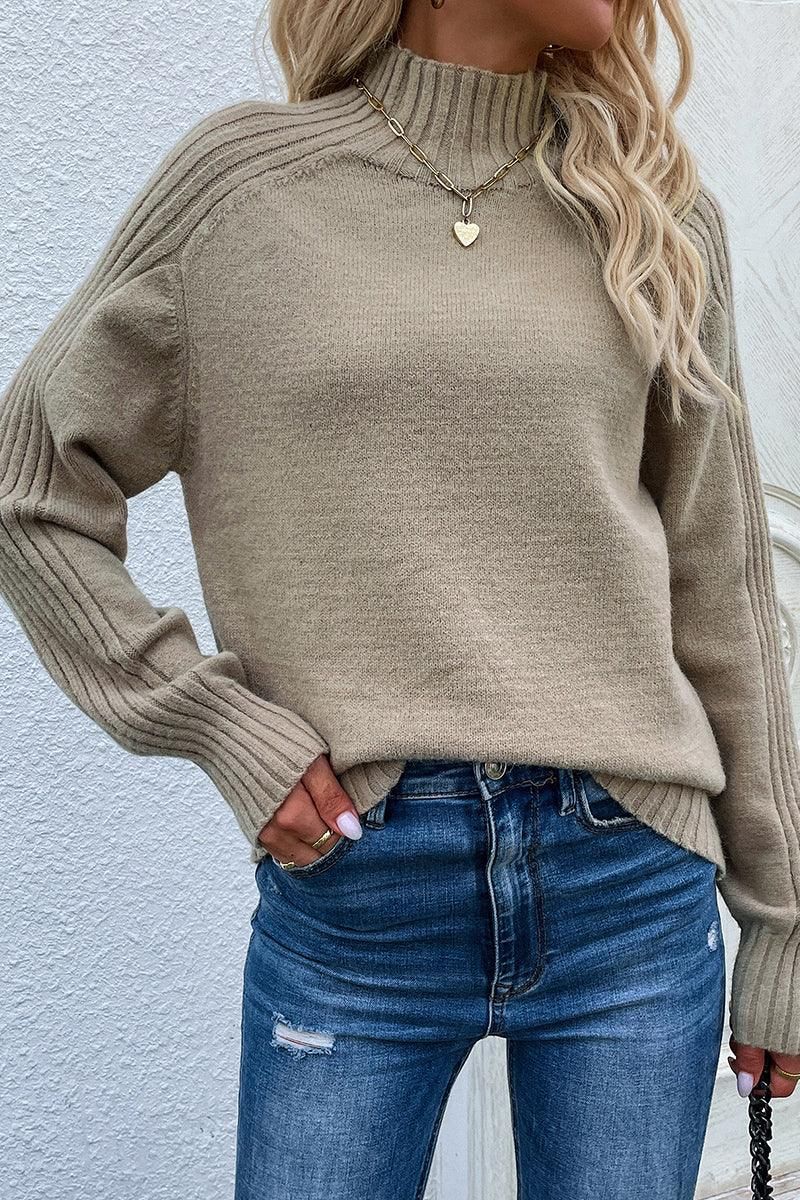 TURTLE NECK LONG SLEEVE CASUAL SWEATER - Doublju