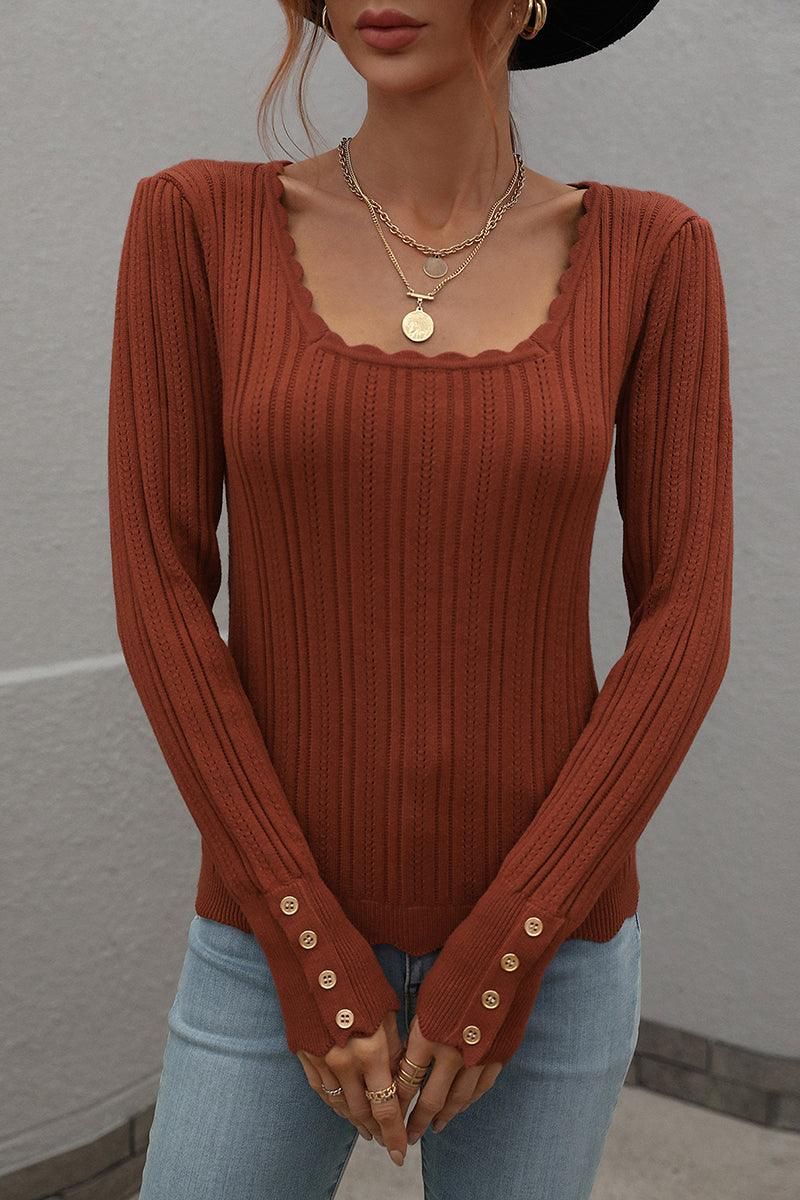 SLIM FIT CABLE KNIT LONG SLEEVE SWEAT TOP - Doublju