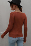 SLIM FIT CABLE KNIT LONG SLEEVE SWEAT TOP - Doublju