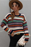 COLORED STRIPE KNIT SWEATER TOP - Doublju