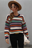 COLORED STRIPE KNIT SWEATER TOP - Doublju