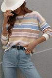 COLORED STRIPE KNIT SWEATER TOP - Doublju