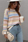 COLORED STRIPE KNIT SWEATER TOP - Doublju