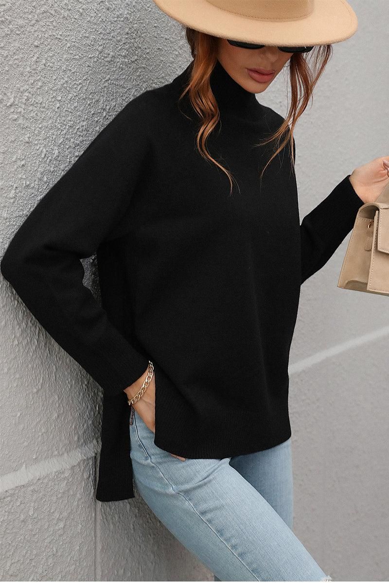 TURTLE NECK SOLID DAILY SWEATER TOP - Doublju