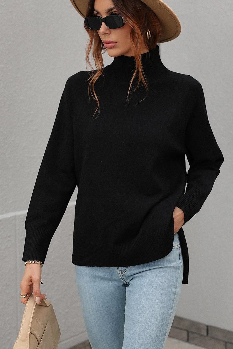 TURTLE NECK SOLID DAILY SWEATER TOP - Doublju