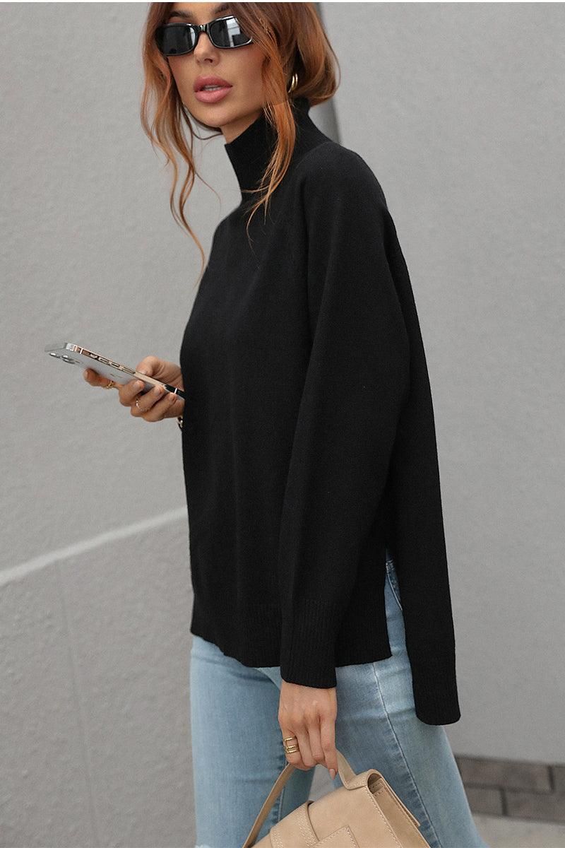 TURTLE NECK SOLID DAILY SWEATER TOP - Doublju