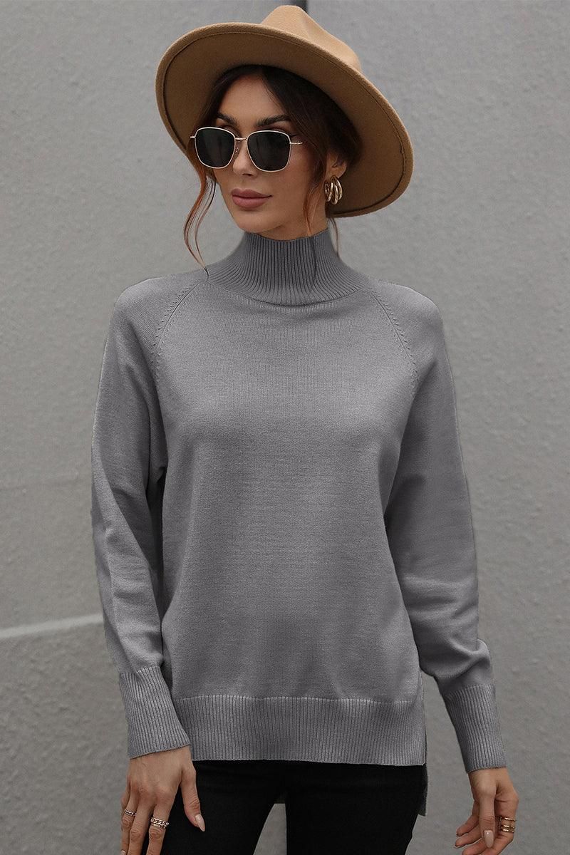 TURTLE NECK SOLID DAILY SWEATER TOP - Doublju