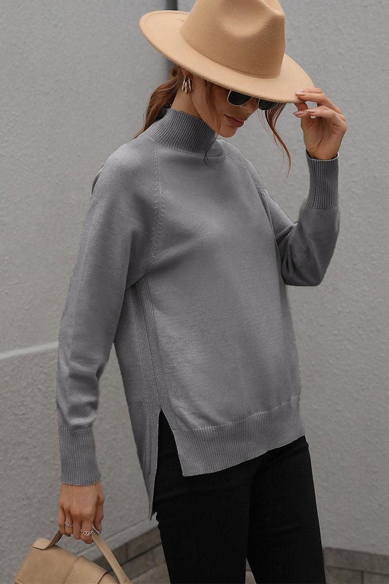 TURTLE NECK SOLID DAILY SWEATER TOP - Doublju