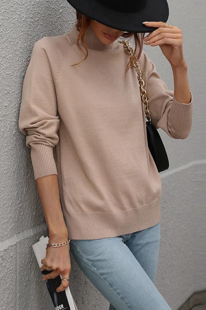 TURTLE NECK SOLID DAILY SWEATER TOP - Doublju