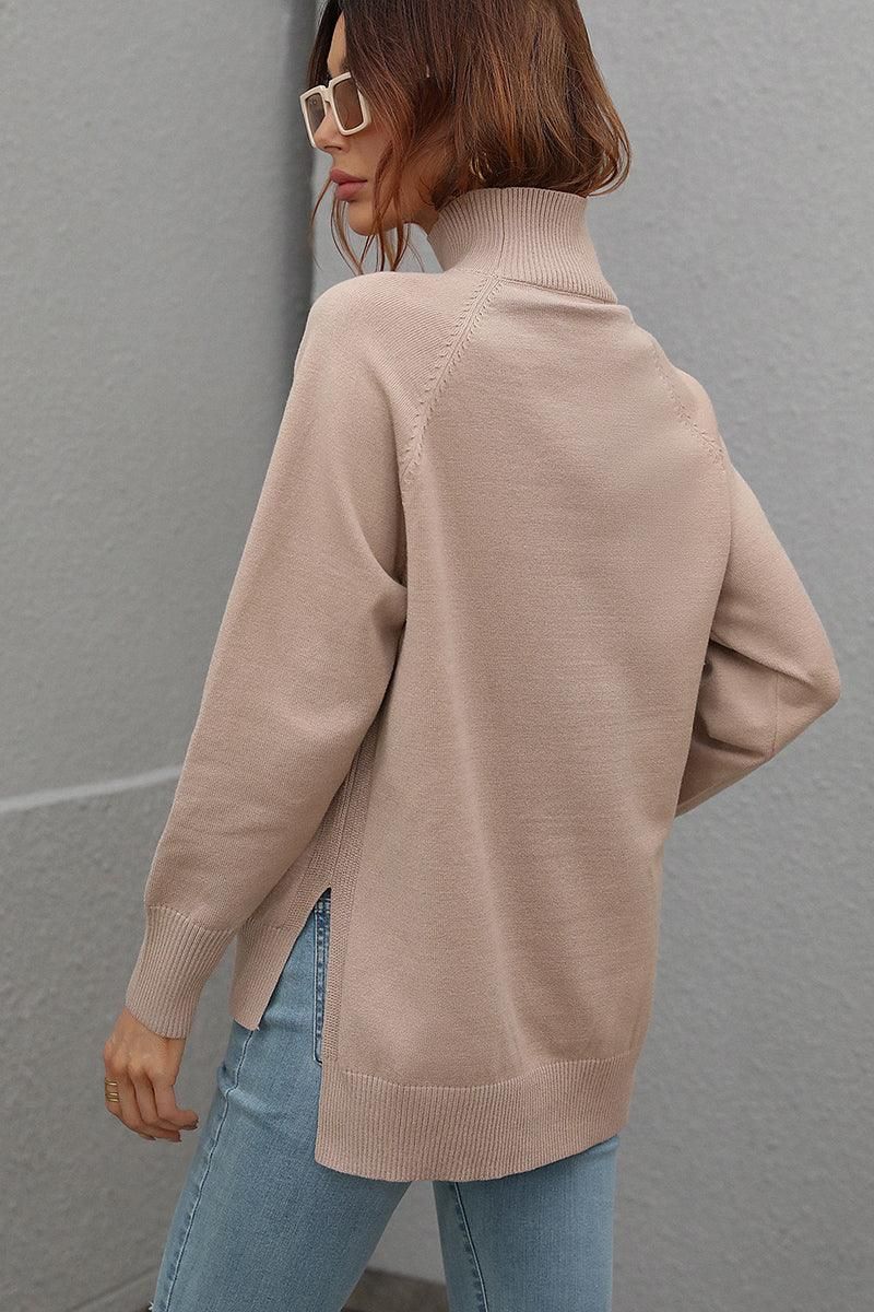 TURTLE NECK SOLID DAILY SWEATER TOP - Doublju