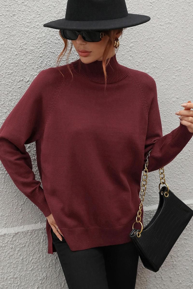 TURTLE NECK SOLID DAILY SWEATER TOP - Doublju