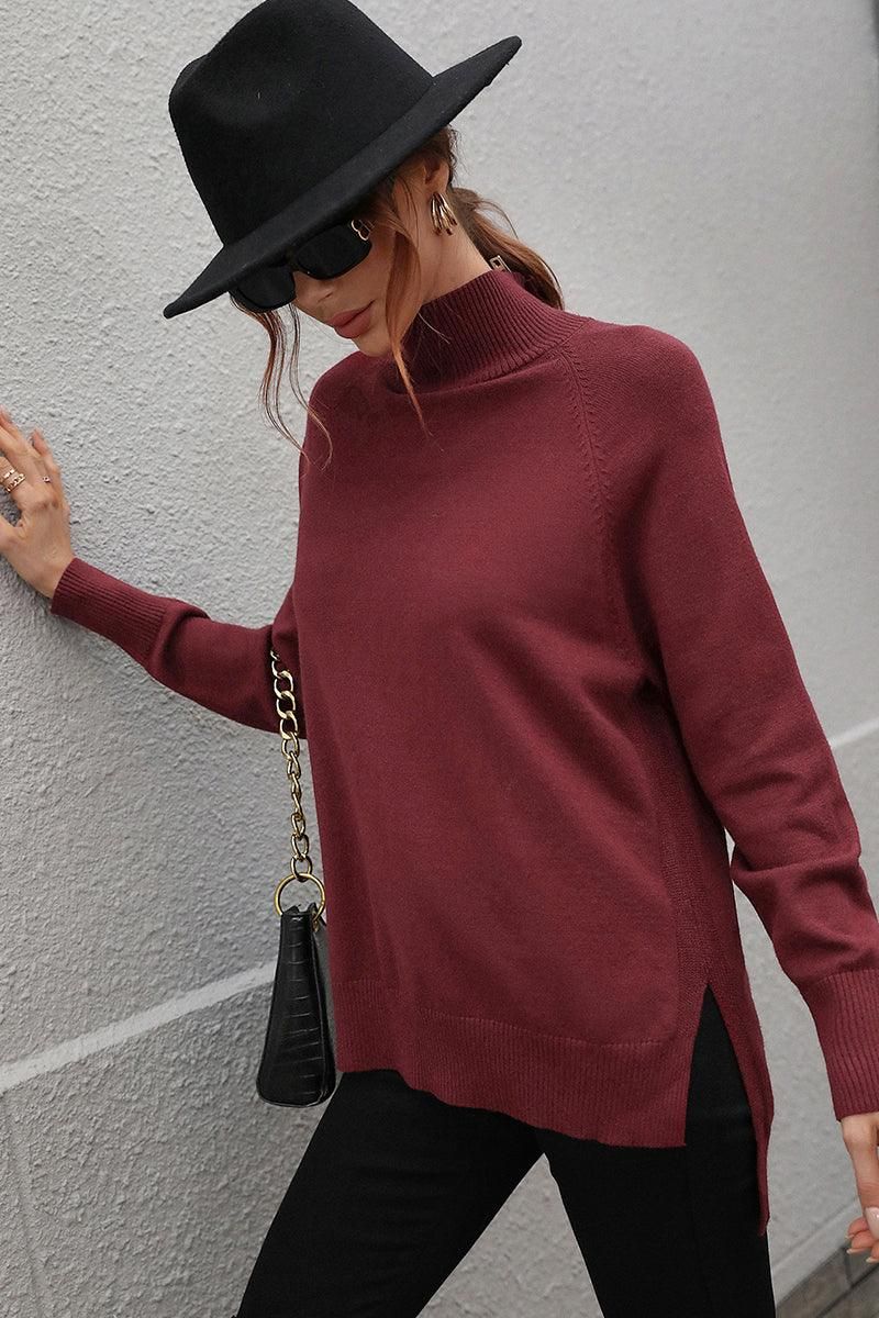 TURTLE NECK SOLID DAILY SWEATER TOP - Doublju