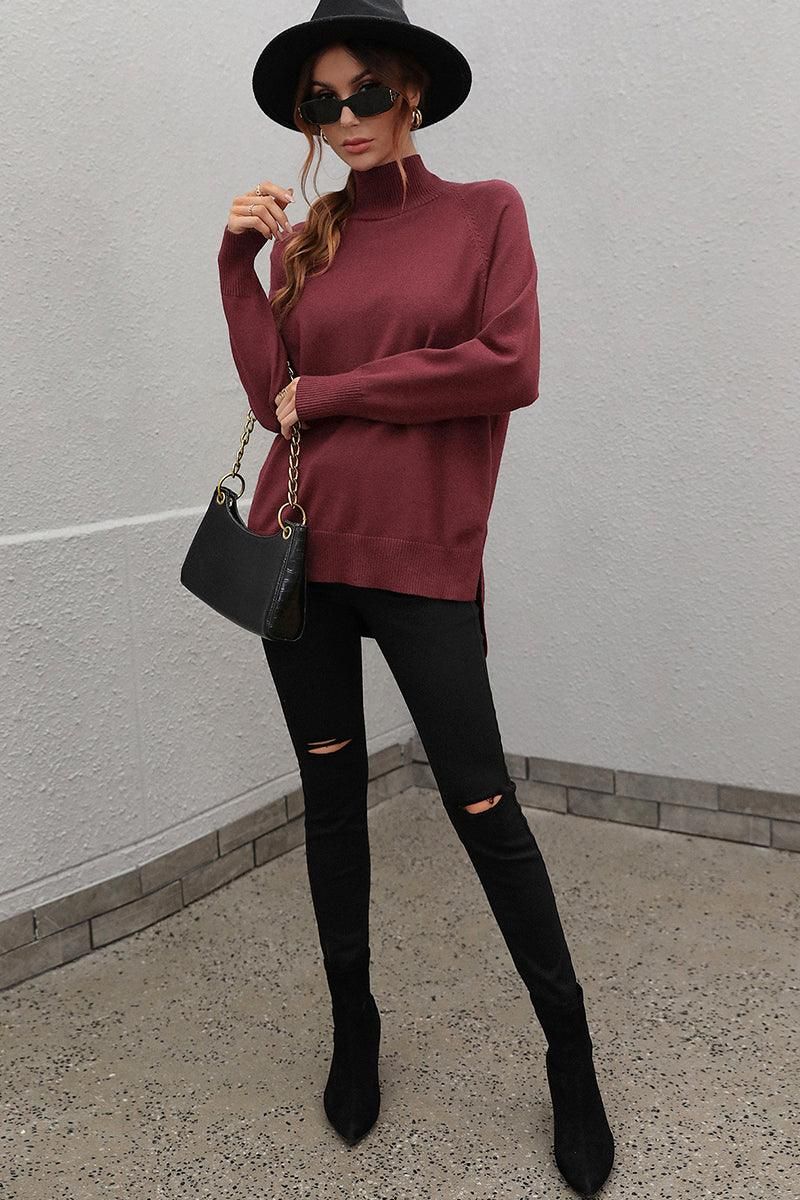 TURTLE NECK SOLID DAILY SWEATER TOP - Doublju