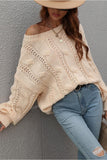 LOOSE FIT CABLE KNIT DAILY SWEATER - Doublju