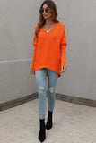 V NECK SOLID TUNIC SWEATER TOP - Doublju