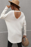 V NECK SOLID TUNIC SWEATER TOP - Doublju