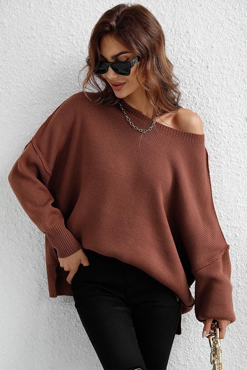 LOOSE FIT DOLMAN SLEEVE KNIT SWEATER - Doublju