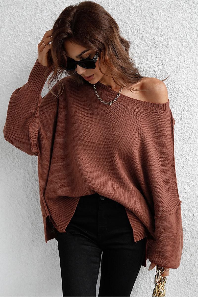 LOOSE FIT DOLMAN SLEEVE KNIT SWEATER - Doublju