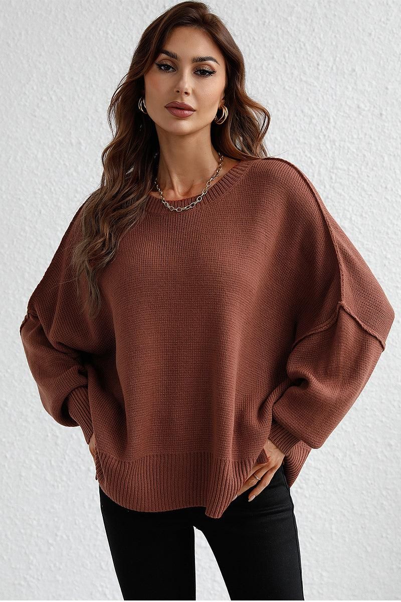 LOOSE FIT DOLMAN SLEEVE KNIT SWEATER - Doublju