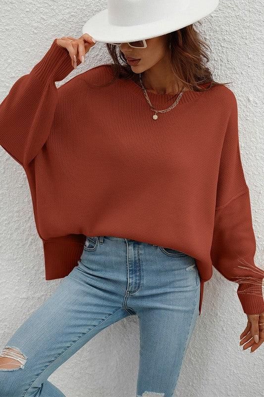 LOOSE FIT DOLMAN SLEEVE KNIT SWEATER - Doublju