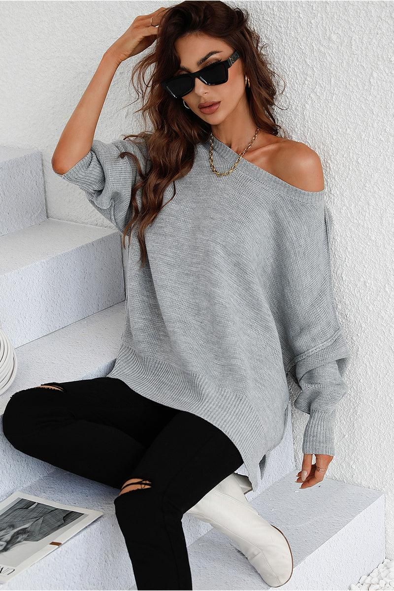 LOOSE FIT DOLMAN SLEEVE KNIT SWEATER - Doublju