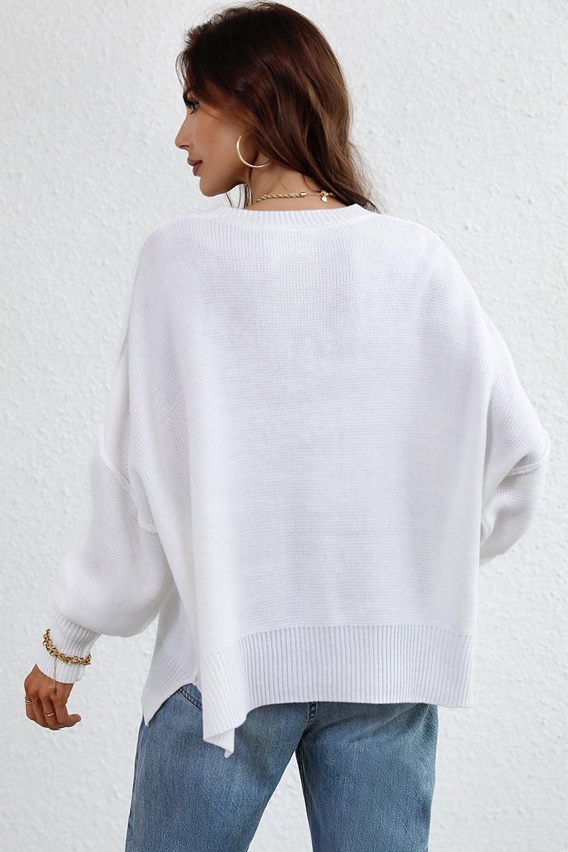 LOOSE FIT DOLMAN SLEEVE KNIT SWEATER - Doublju