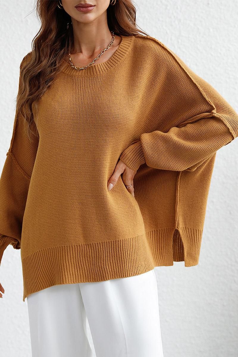 LOOSE FIT DOLMAN SLEEVE KNIT SWEATER - Doublju