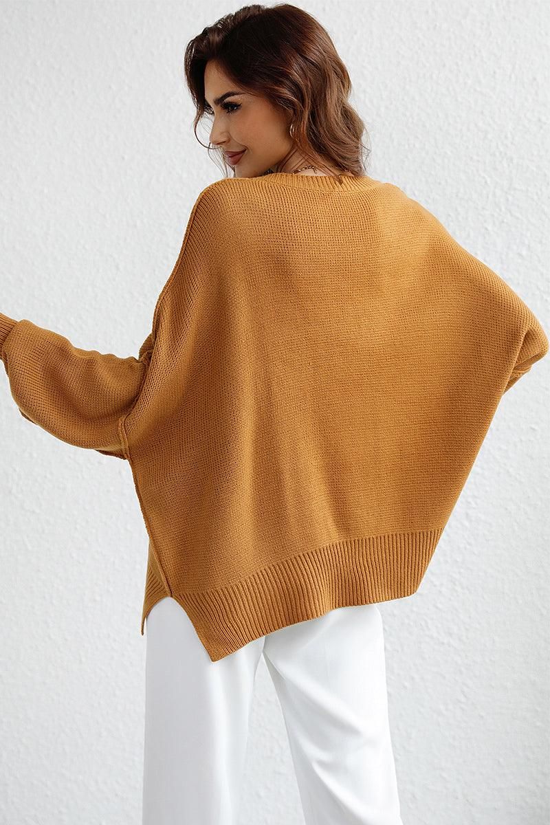 LOOSE FIT DOLMAN SLEEVE KNIT SWEATER - Doublju