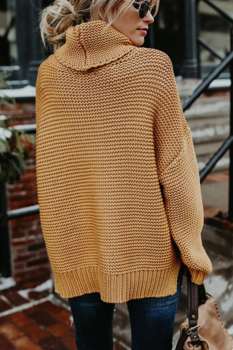 TURTLE NECK CABLE KNIT LOOSE FIT KNIT SWEATER - Doublju