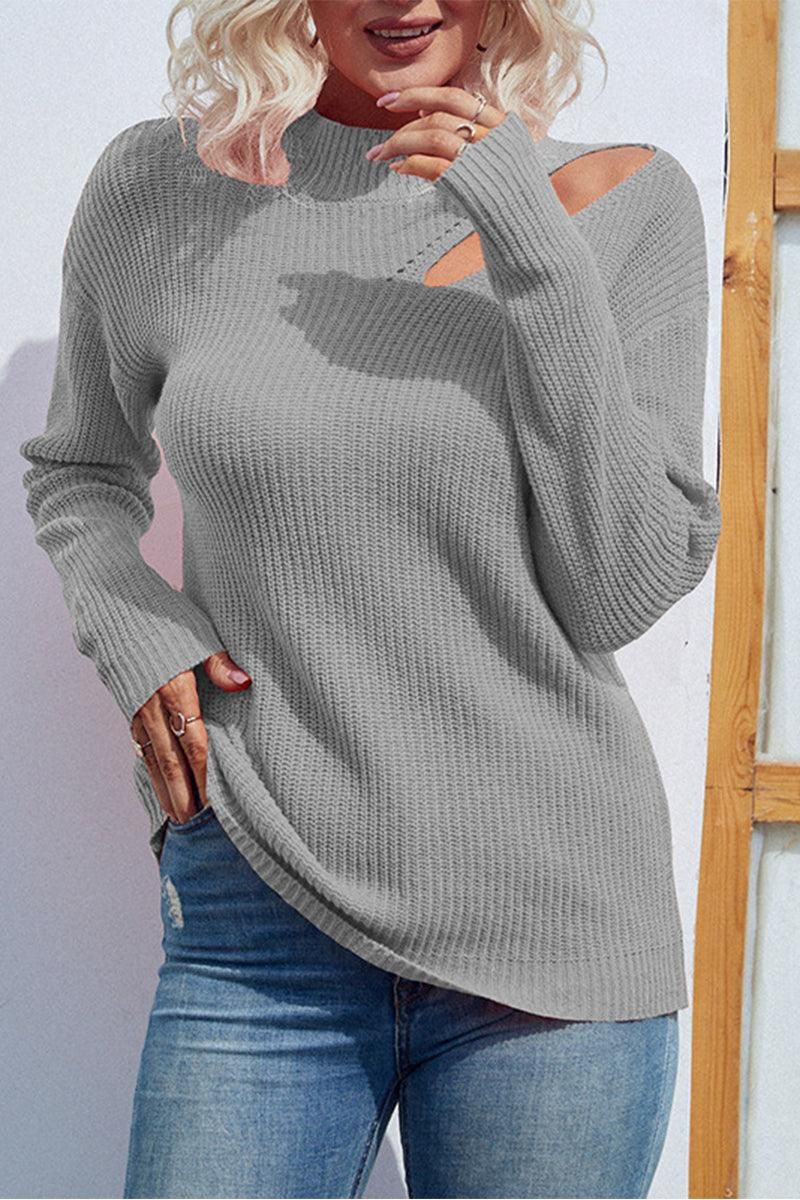 HOLLOW KNIT LOOSE FIT CASUAL SWEATER TOP - Doublju