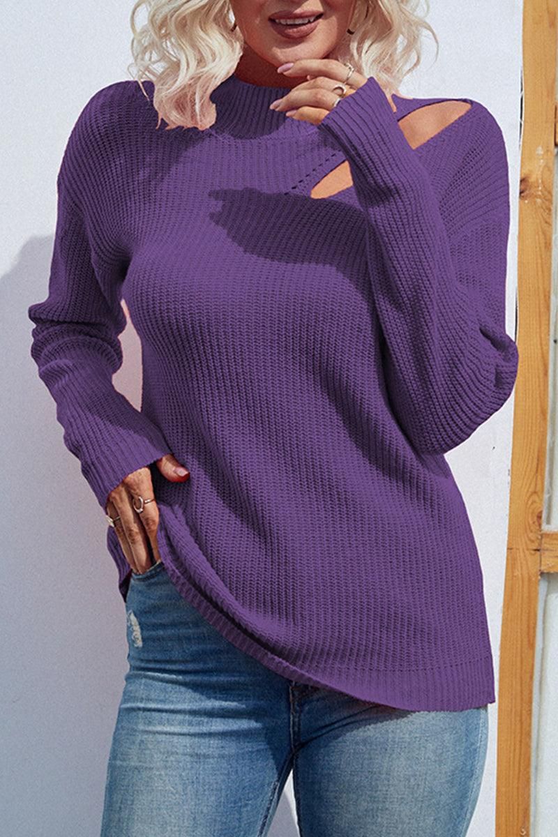 HOLLOW KNIT LOOSE FIT CASUAL SWEATER TOP - Doublju