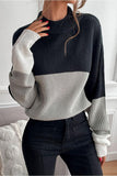 COLOR BLOCK LOOSE FIT CASUAL SWEATER TOP - Doublju