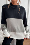 COLOR BLOCK LOOSE FIT CASUAL SWEATER TOP - Doublju