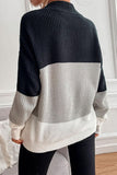 COLOR BLOCK LOOSE FIT CASUAL SWEATER TOP - Doublju